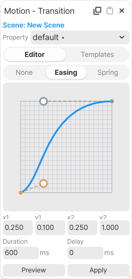 Editing an easing curve in the Motion panel