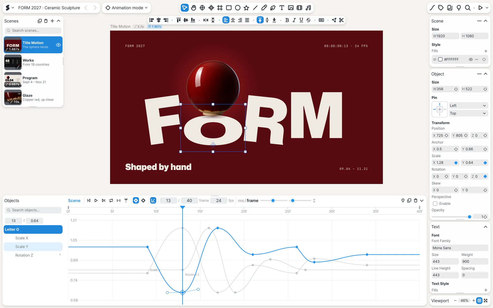 Animation mode: shaping the motion curves of the FORM title